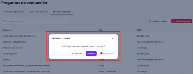 Porque no me deja eliminar un Banco de Preguntas en el módulo de evaluaciones_2