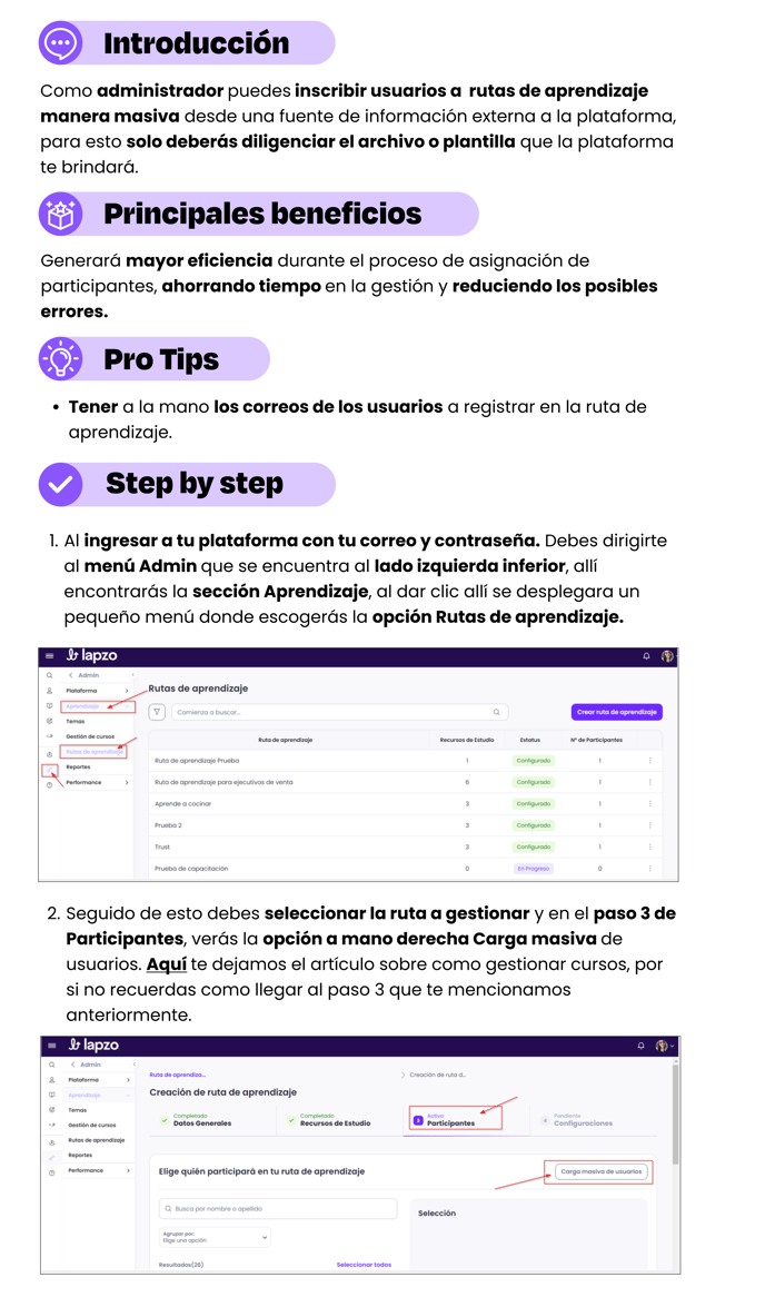 Gestión de Cursos - Carga Masiva Rutas 1